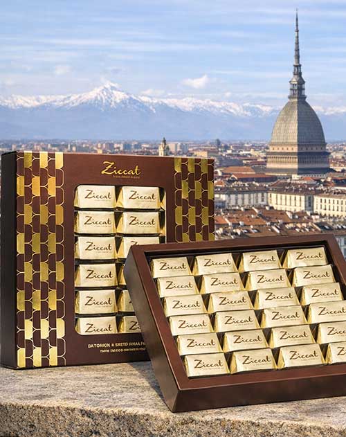 Scatola Gianduiotti Feinste Gianduja-Pralinen von Ziccat aus Turin